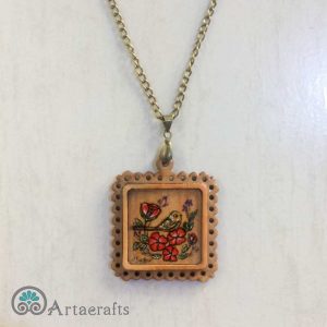 Wooden Flower and Bird Necklace